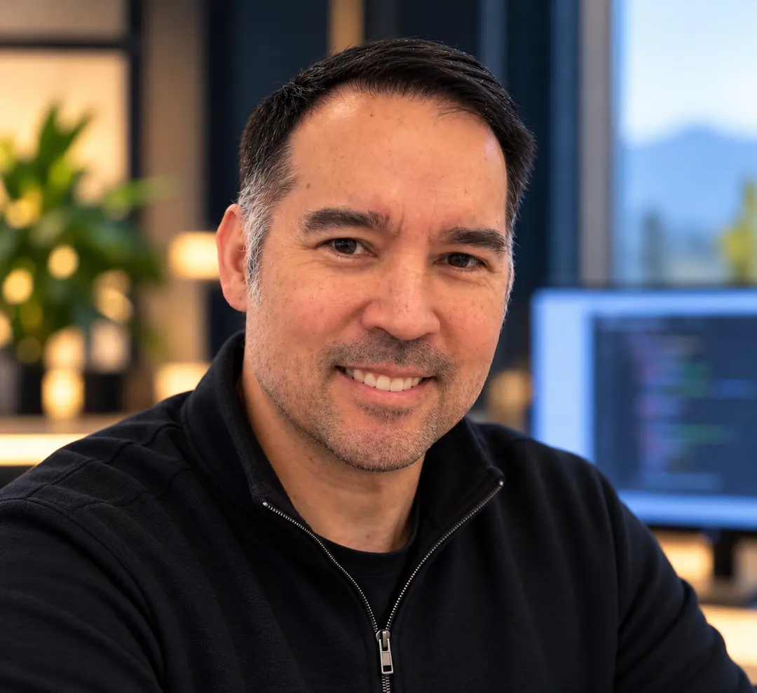 Tony Burian, smiling, at his desk